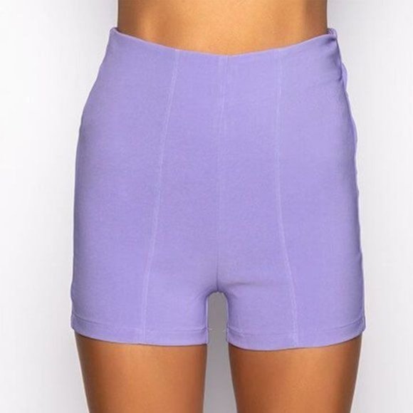 Stasia Light Work: Lilac Mini High Waist Plus Size Purple Shorts 1X - Picture 4 of 5